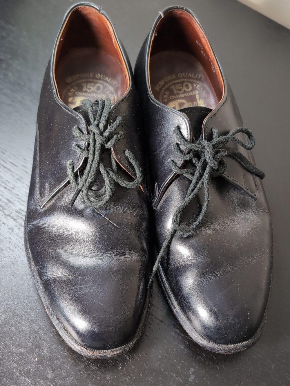 Vintage Dack's Black Leather Plain Toe Derby Shoe Size 8 Wide